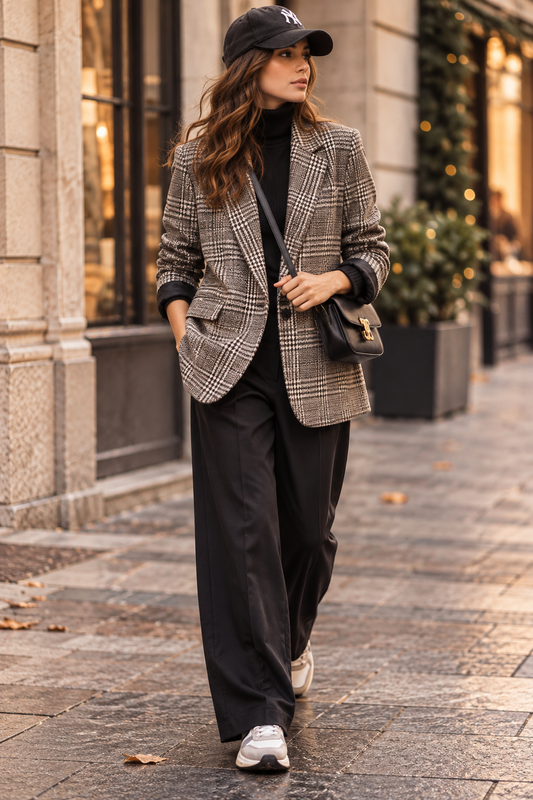 Blazer over tartan