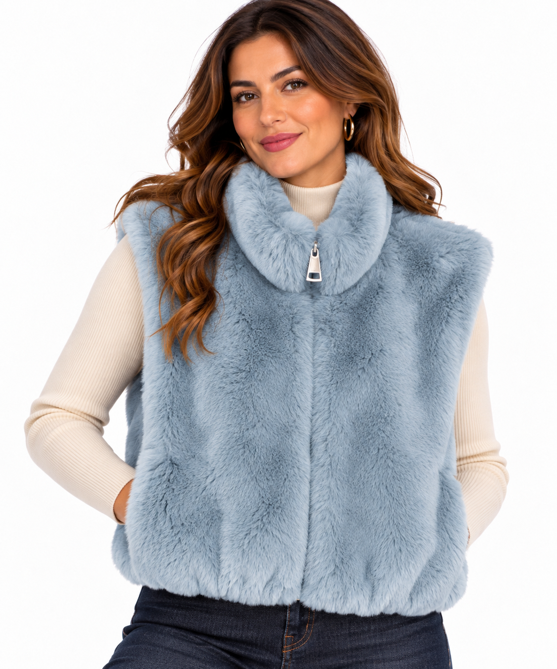 Gilet smanicato cropped in pelliccia