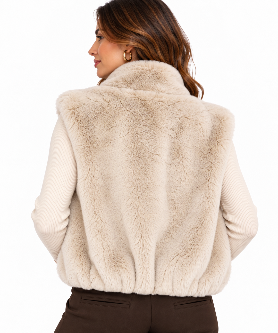 Gilet smanicato cropped in pelliccia