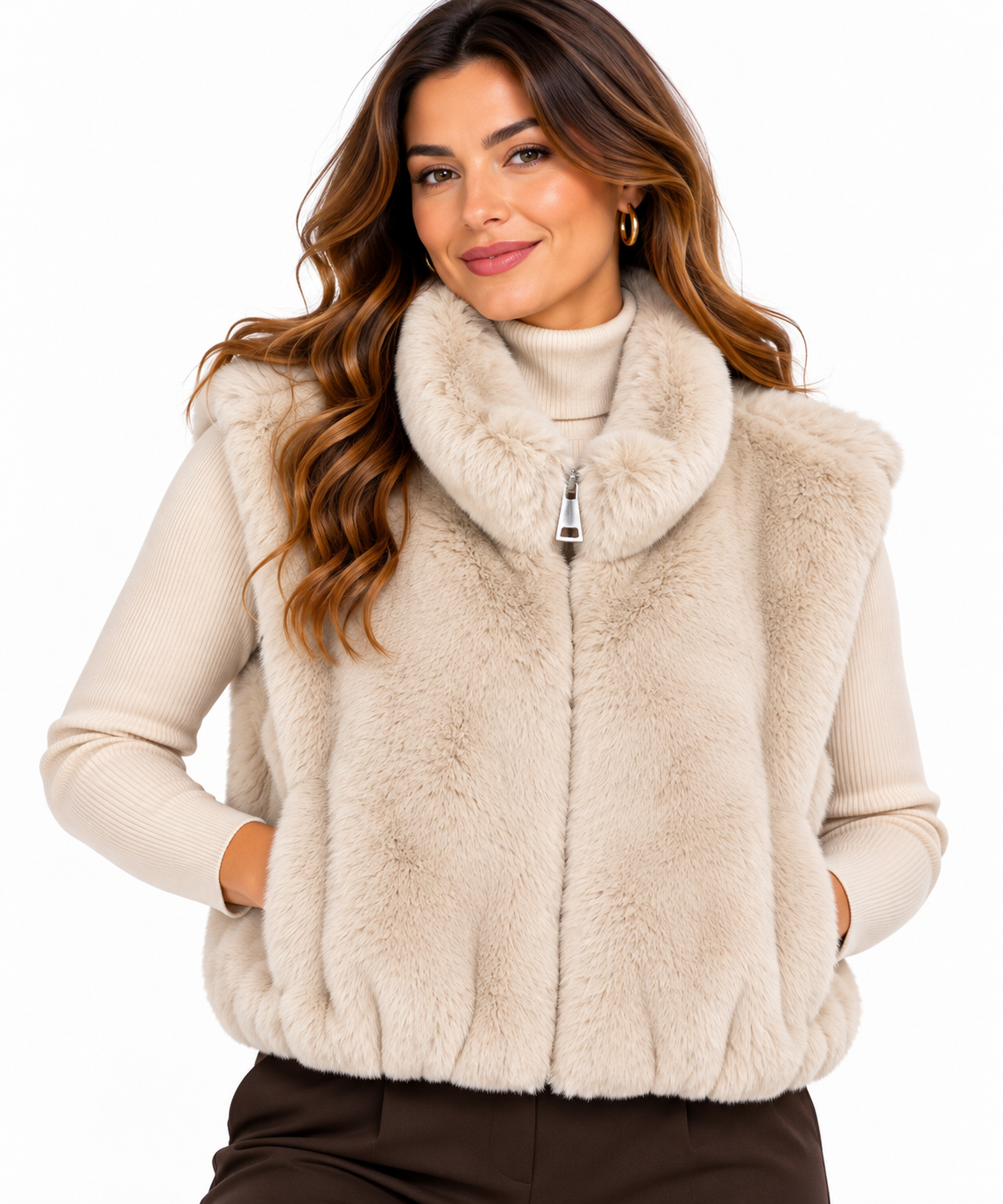 Gilet smanicato cropped in pelliccia