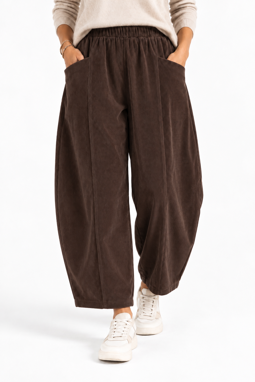 Pantalone balloon in velluto a coste con tasconi
