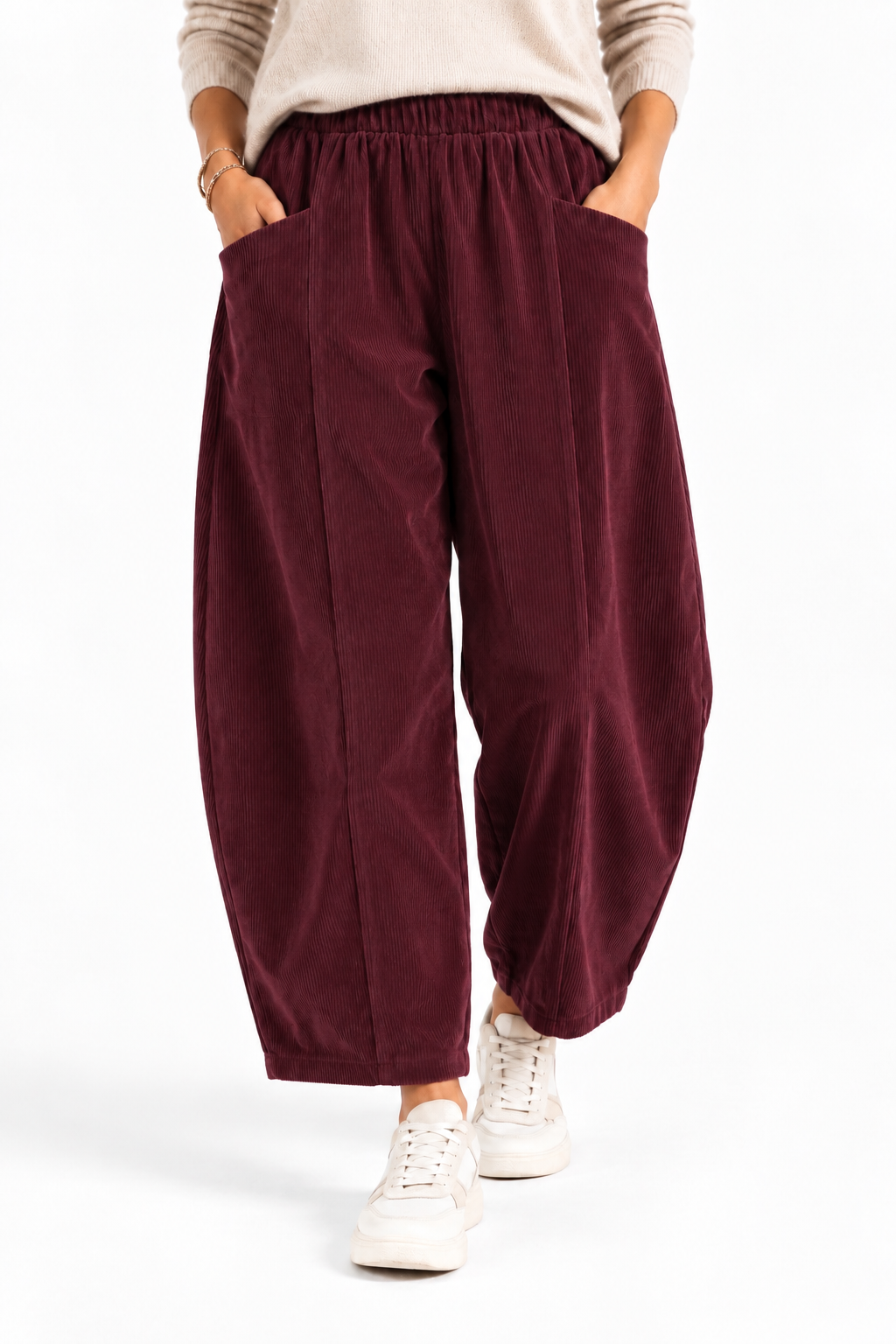 Pantalone balloon in velluto a coste con tasconi
