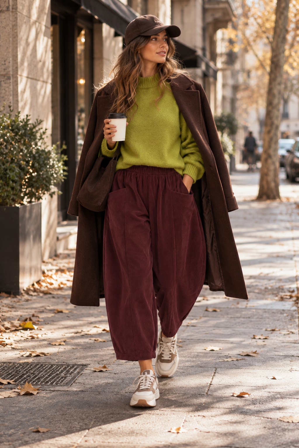 Pantalone balloon in velluto a coste con tasconi